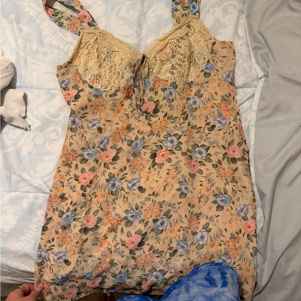 Vintage Floral Lace Trim Dress